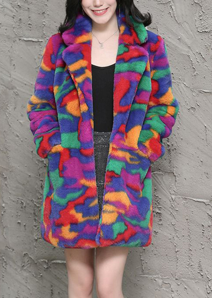 WW | Multi-color Oversized Tie-Dye Faux Fur Jackets Winter