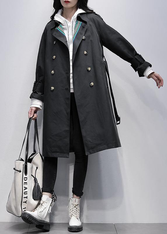 WW | Notched Tie-Waist Feiner Trenchcoat Schwarz Knielange Mäntel