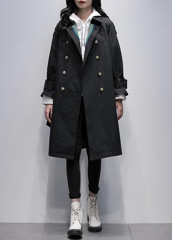 WW | Notched Tie-Waist Fine Trench Coat Black Knee-Length Coats