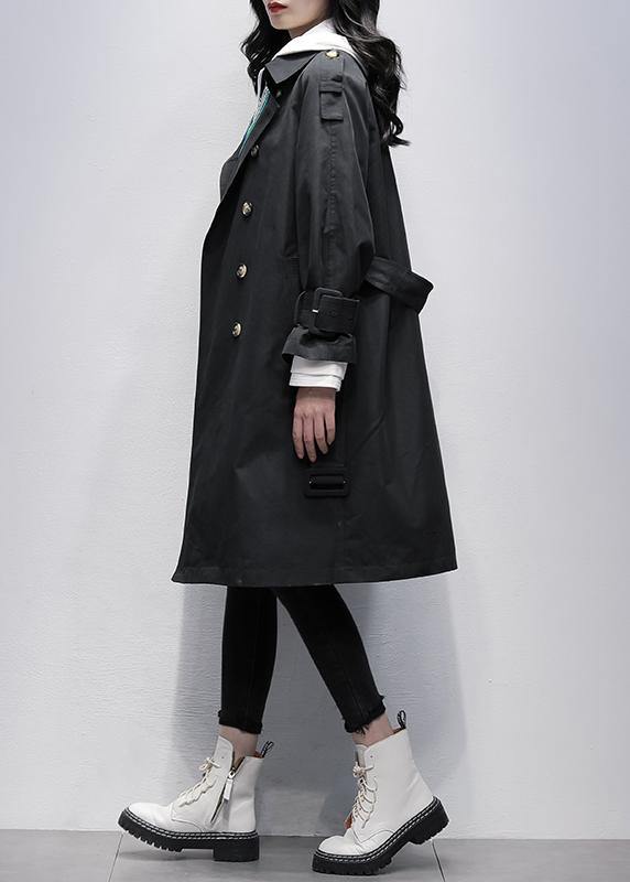 WW | Notched Tie-Waist Fine Trench Coat Black Knee-Length Coats