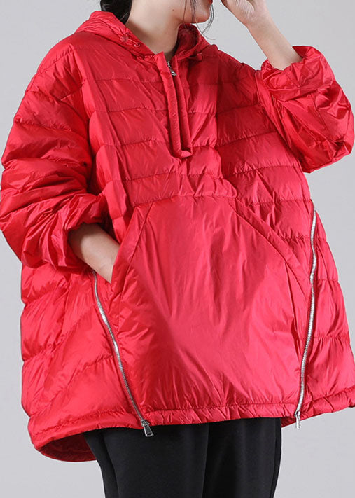 WW | Rote Kapuzenjacken mit Taschen aus Entendaunen Winter