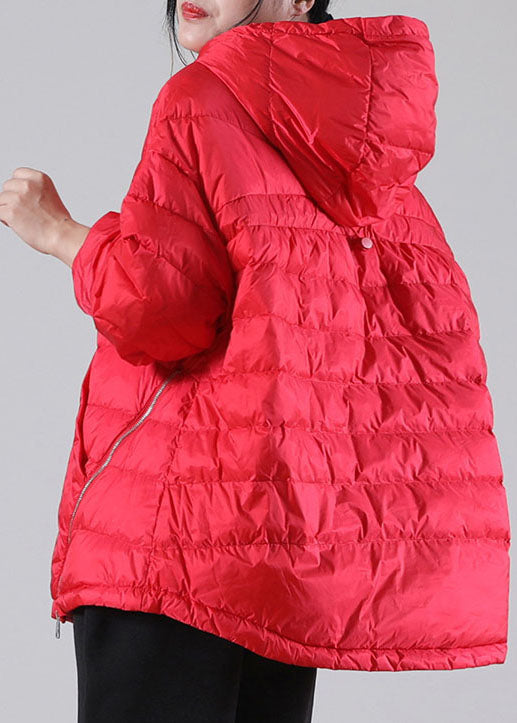 WW | Rote Kapuzenjacken mit Taschen aus Entendaunen Winter