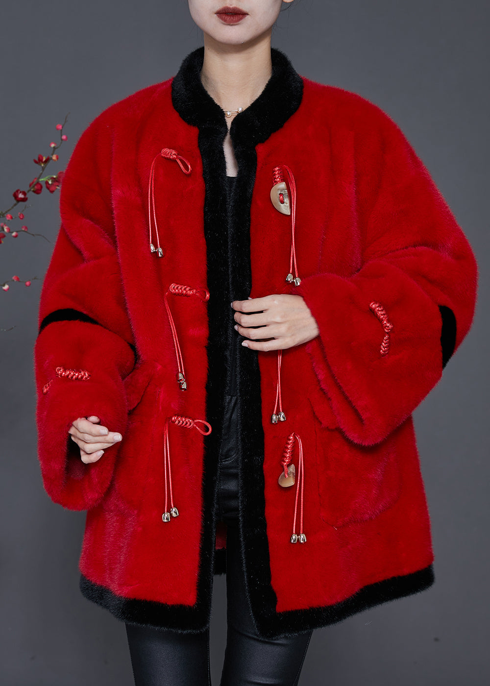 WW | Red Tassel Patchwork Mink Velvet Coats