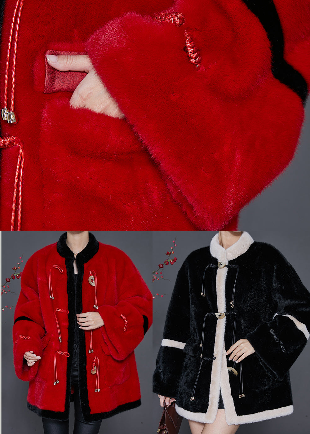WW | Red Tassel Patchwork Mink Velvet Coats