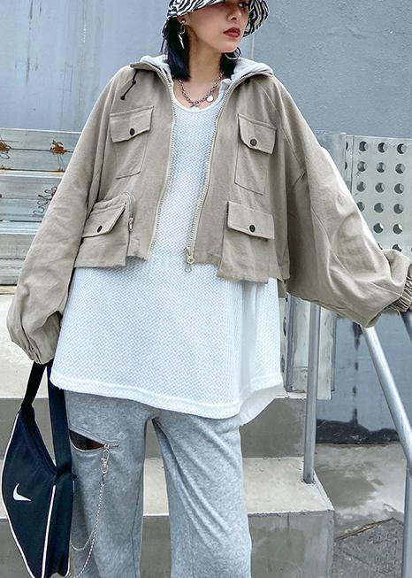 WW | Lapel Zipper Fine Coats Women Blouses Beige Art Outerwear