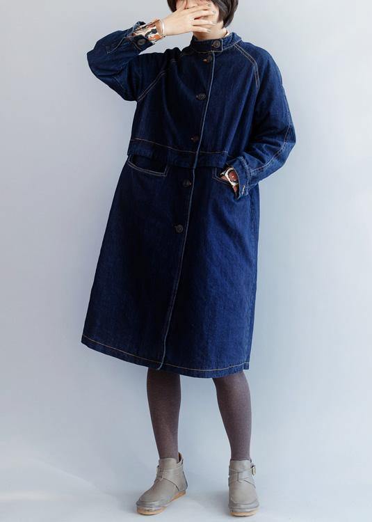 WW | Stand-Up Collar Fine Patchwork Box Coat Dark Blue Silhouette Jackets