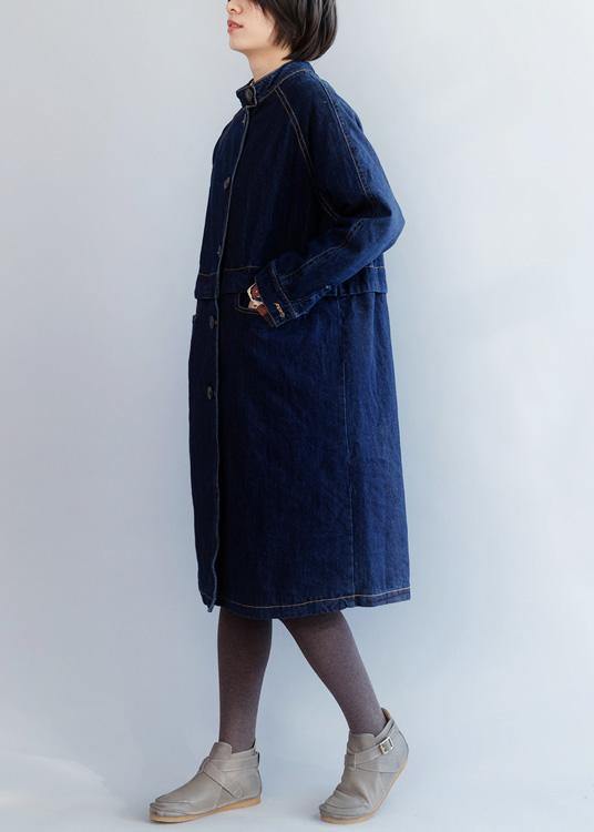 WW | Stand-Up Collar Fine Patchwork Box Coat Dark Blue Silhouette Jackets