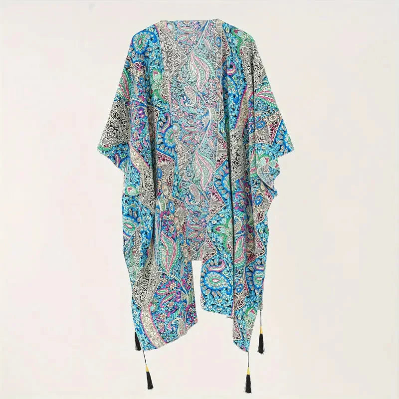 WW | Kimono, Paisley Druck, Offene Front, Bikini-Cover Up, Strand-Kimono