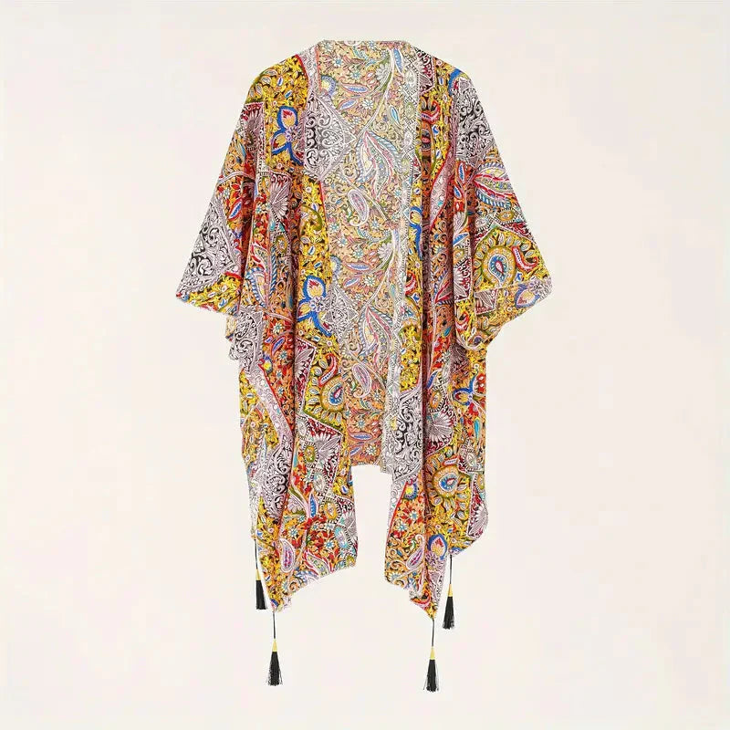 WW | Kimono, Paisley Druck, Offene Front, Bikini-Cover Up, Strand-Kimono
