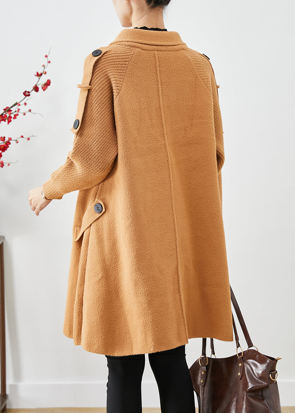 WW | Lightweight Camel Double-Breasted Patchwork Knitted Wool Trench Coats
