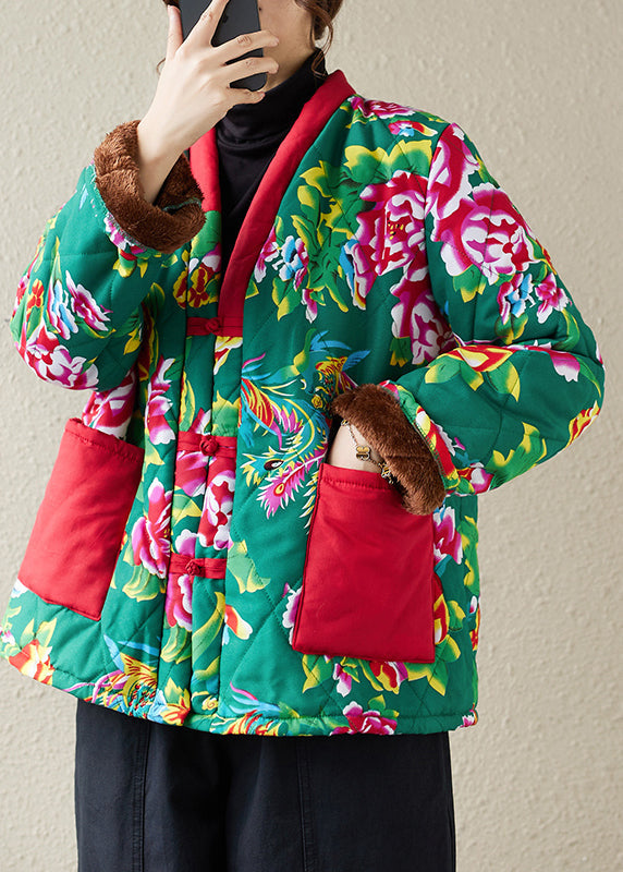 WW | Marine V-Ausschnitt Taschen Print Feine Baumwolle Gefüllte Jacken Winter