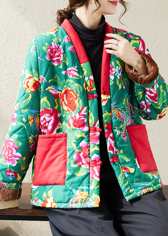WW | Marine V-Ausschnitt Taschen Print Feine Baumwolle Gefüllte Jacken Winter