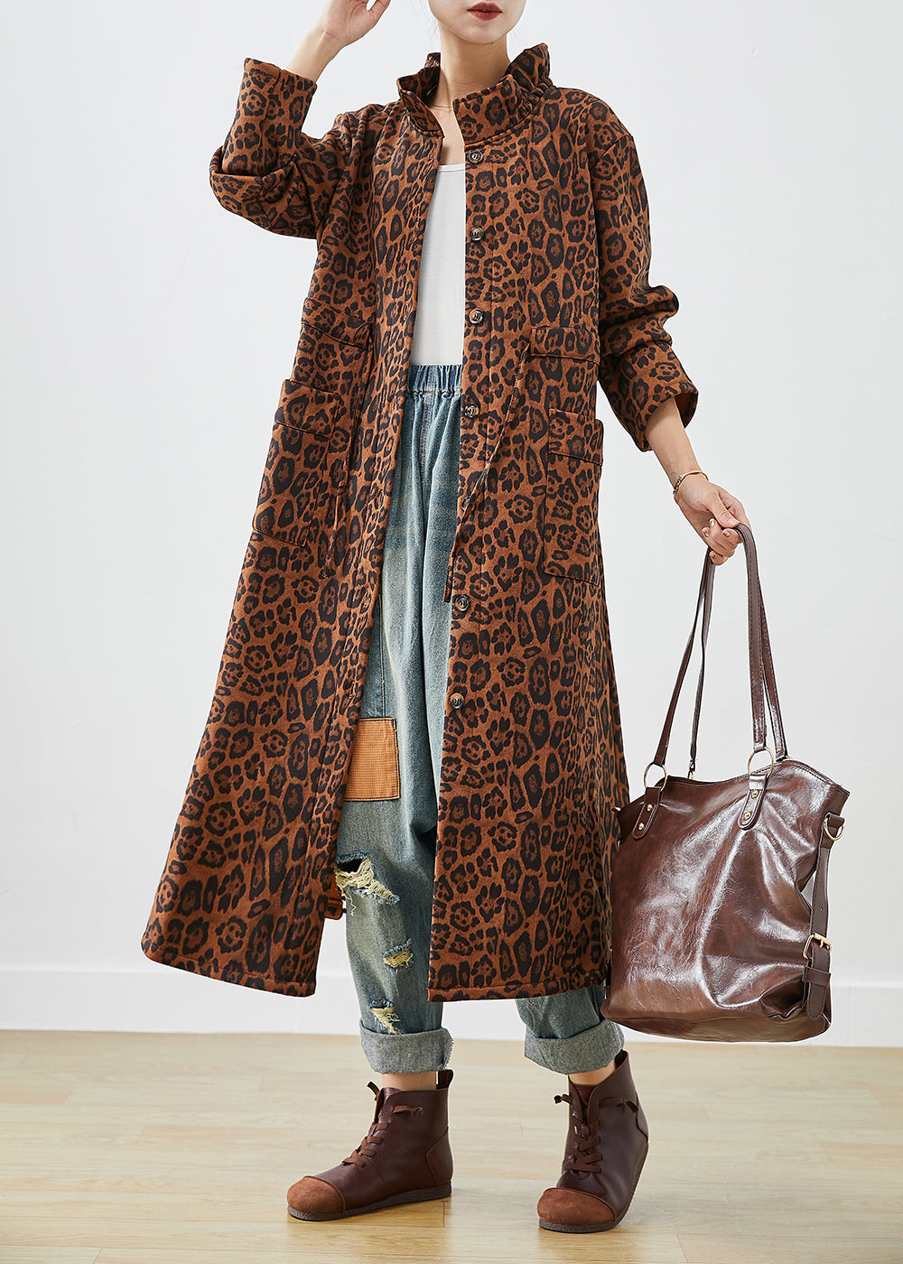 WW | Oversized Leopard Print Cotton Trench Coats