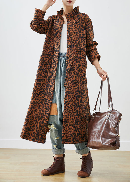 WW | Übergroße Leopardenmuster Baumwoll-Trenchcoats