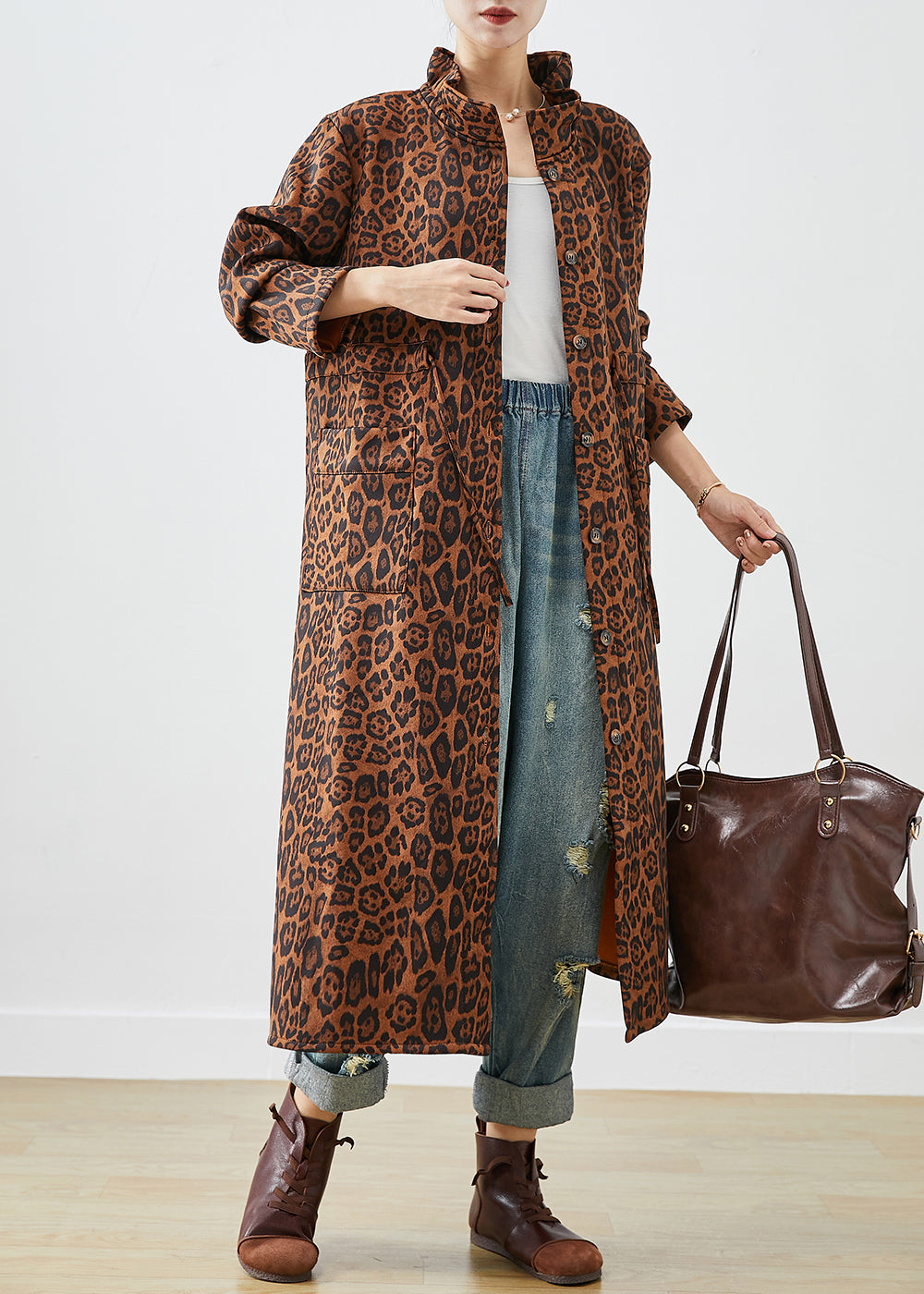 WW | Oversized Leopard Print Cotton Trench Coats