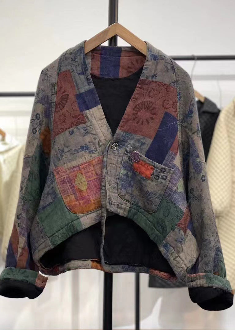 WW | Lila Asymmetrische Patchwork Feine Baumwollgefüllte Mäntel Winter