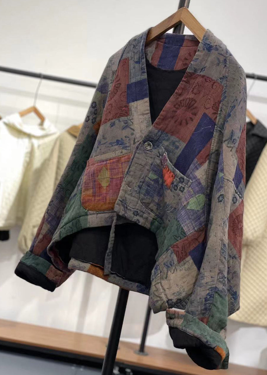 WW | Lila Asymmetrische Patchwork Feine Baumwollgefüllte Mäntel Winter