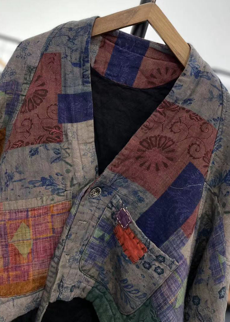 WW | Lila Asymmetrische Patchwork Feine Baumwollgefüllte Mäntel Winter