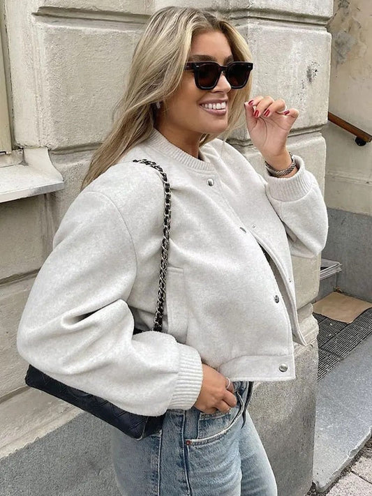 WW | Damen Casual Knopfverschluss Gekürzte Jacke