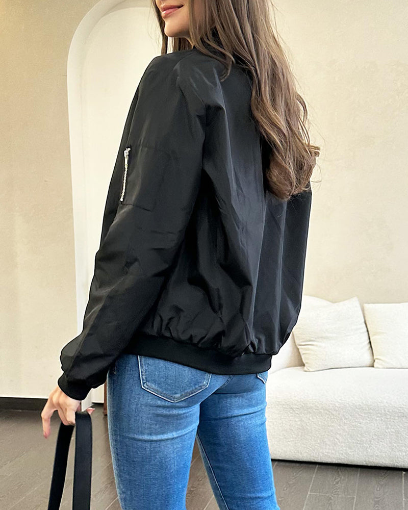 WW | Dünne Damen Bomberjacke mit Reißverschluss und Taschen