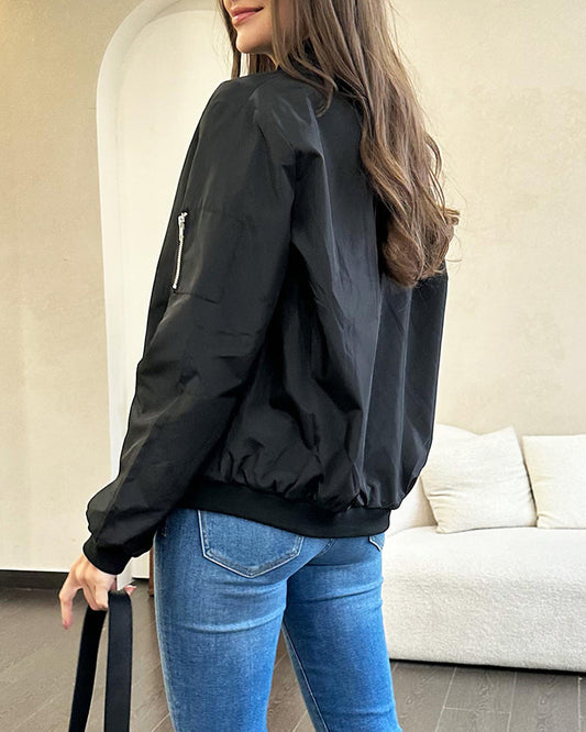 WW | Dünne Damen Bomberjacke mit Reißverschluss und Taschen