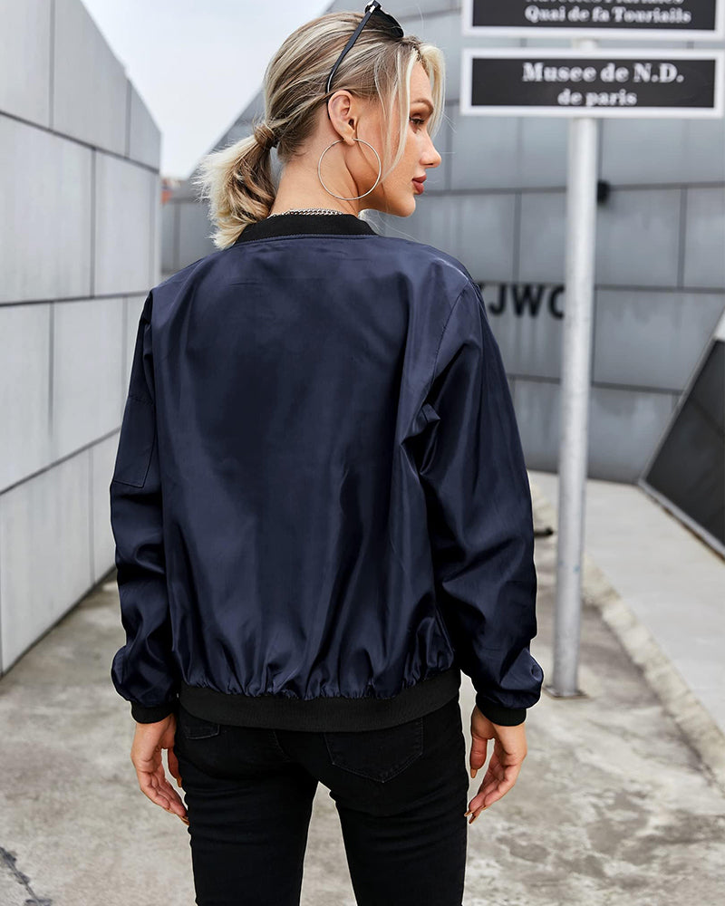 WW | Dünne Damen Bomberjacke mit Reißverschluss und Taschen
