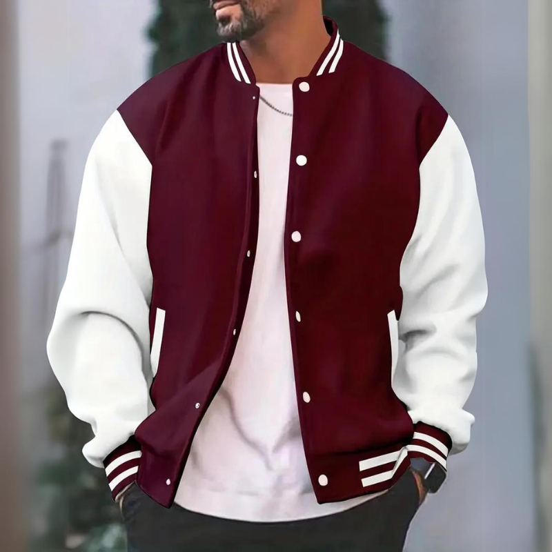 WW | Ribbed Cuffs Button Closure Baseball Jacket Men's Jacket