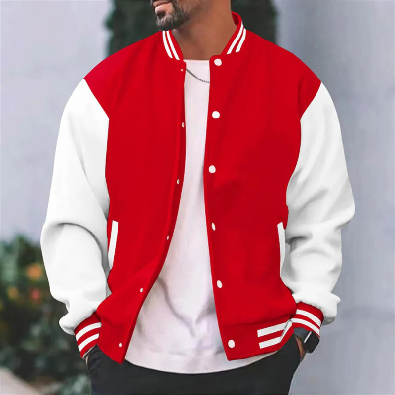 WW | Ribbed Cuffs Button Closure Baseball Jacket Men's Jacket