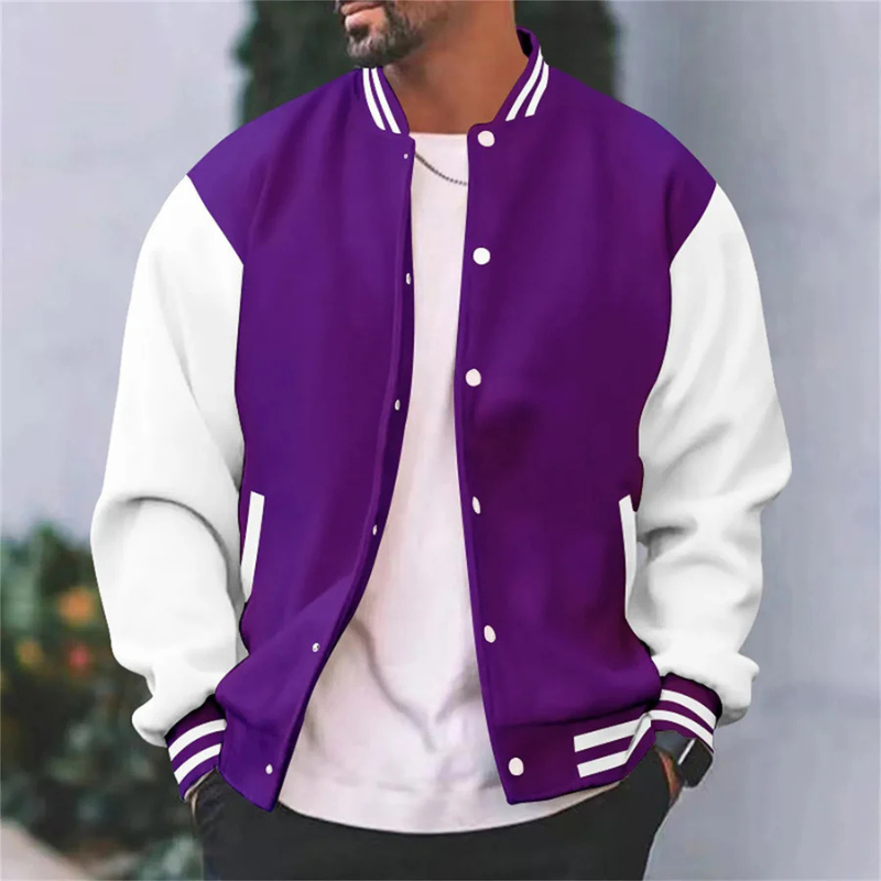 WW | Ribbed Cuffs Button Closure Baseball Jacket Men's Jacket