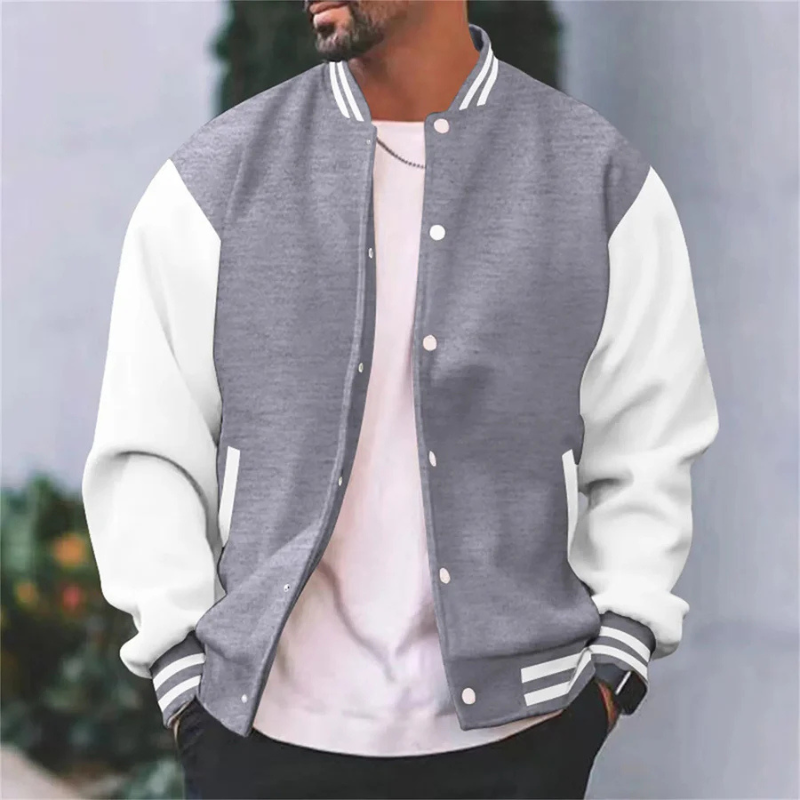 WW | Ribbed Cuffs Button Closure Baseball Jacket Men's Jacket