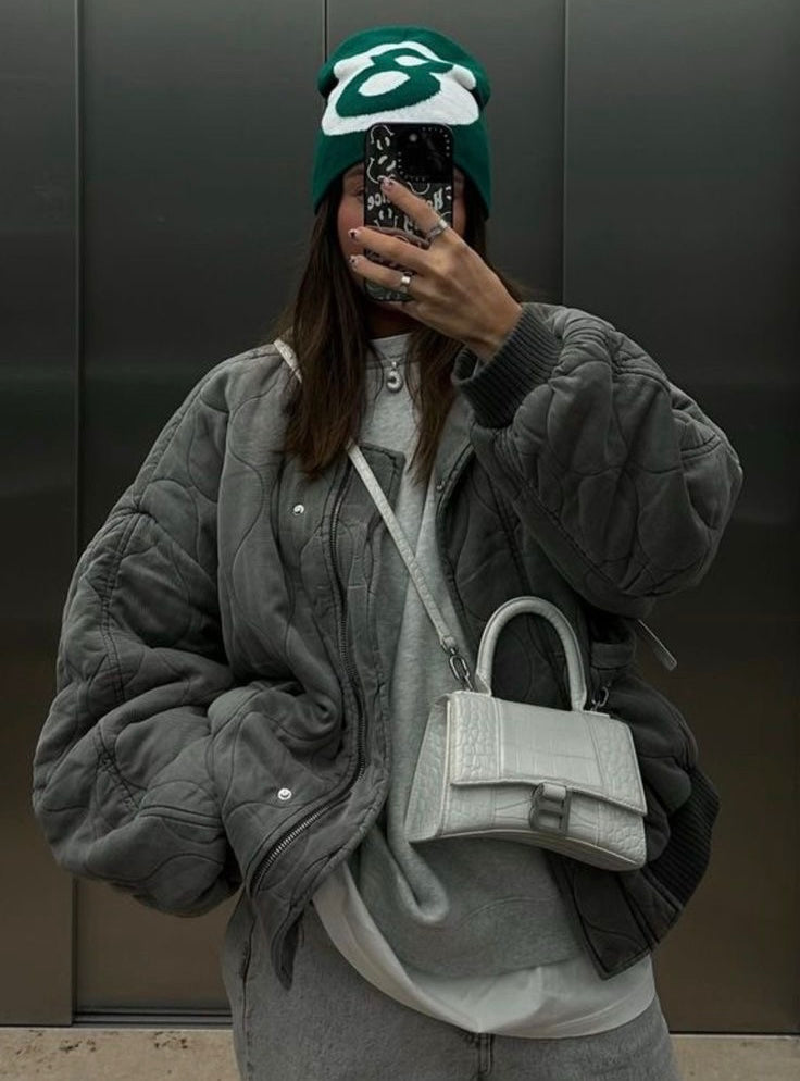 WW | Graues Übergröße Winterjacke mit Reißverschluss für Damen