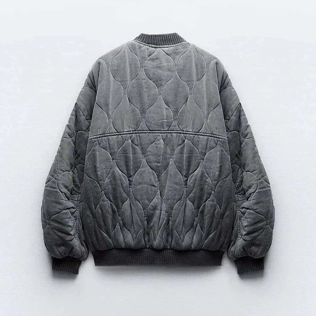WW | Graues Übergröße Winterjacke mit Reißverschluss für Damen