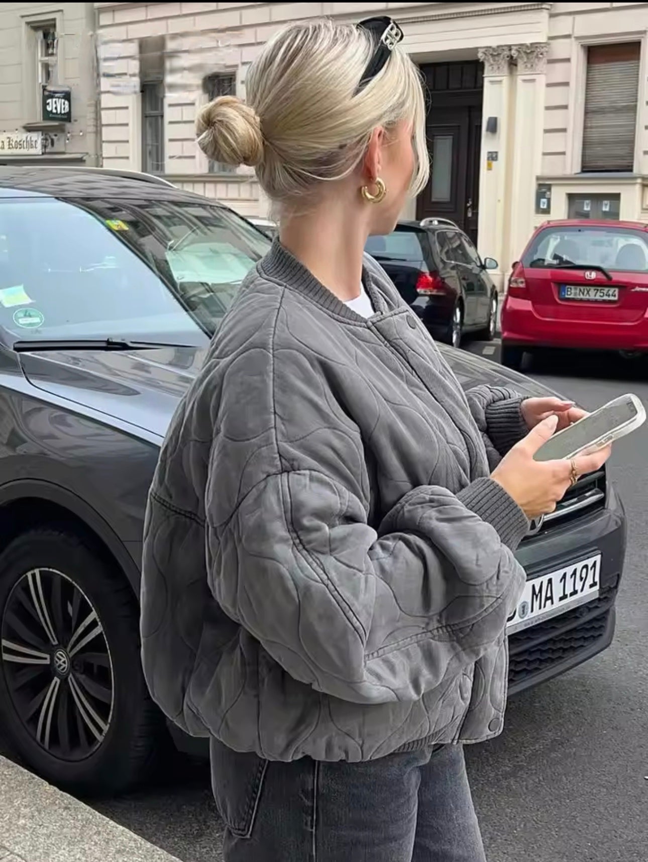 WW | Graues Übergröße Winterjacke mit Reißverschluss für Damen