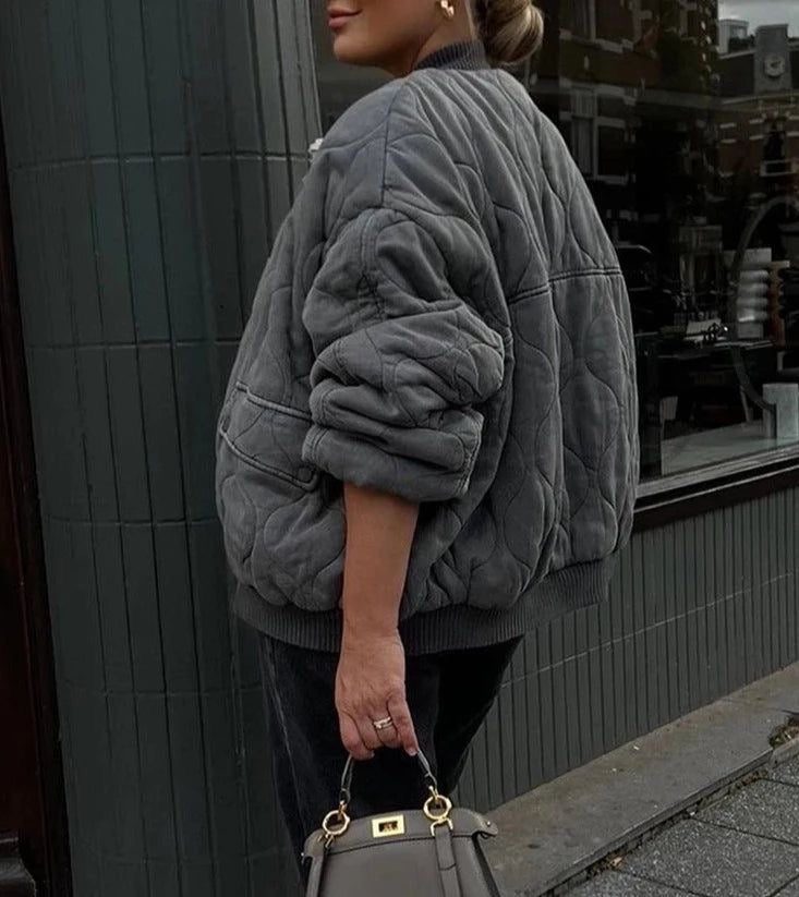 WW | Graues Übergröße Winterjacke mit Reißverschluss für Damen
