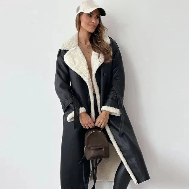 WW | Breasted Longline Sherpa Mantel - Weicher Innenraum - Entspanntes Fit