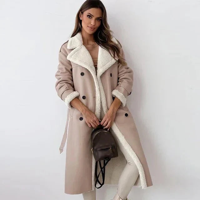 WW | Breasted Longline Sherpa Mantel - Weicher Innenraum - Entspanntes Fit