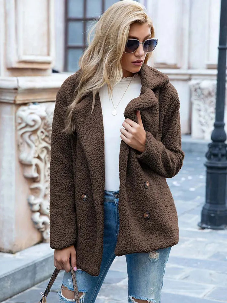 WW | Doppelt Knöpfbar Kurz Teddyjacke Winterjacke für Damen