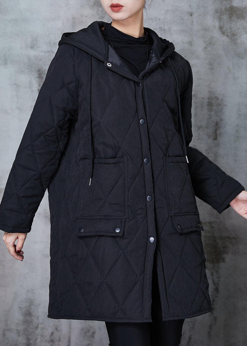 WW | Black Hooded Patchwork Fine Cotton Padded Jackets