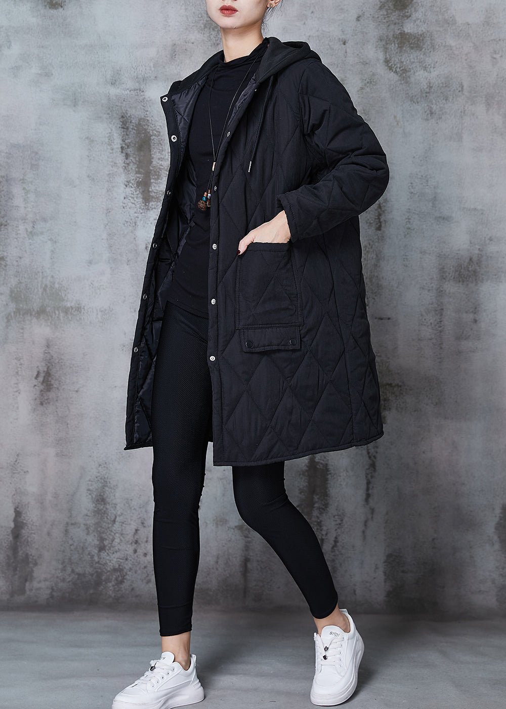 WW | Black Hooded Patchwork Fine Cotton Padded Jackets