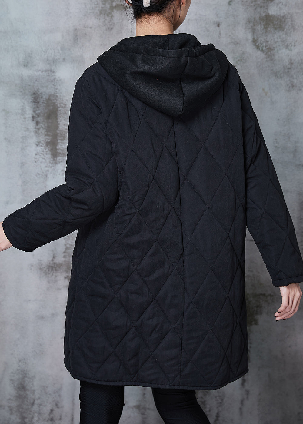 WW | Black Hooded Patchwork Fine Cotton Padded Jackets