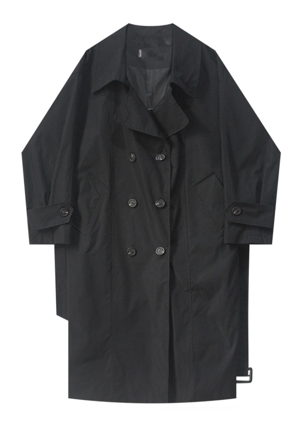 WW | Black Peter Pan Collar Ribbons Button Long Trench Coats Long Sleeves