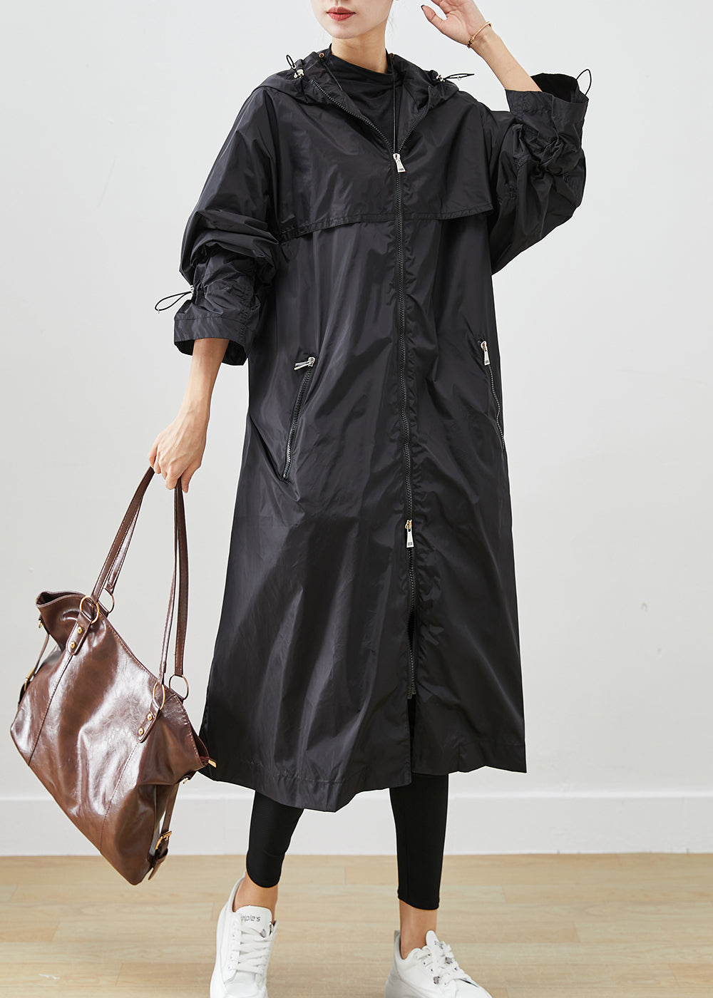 WW | Black Zip-Up Drawstring Spandex Coats