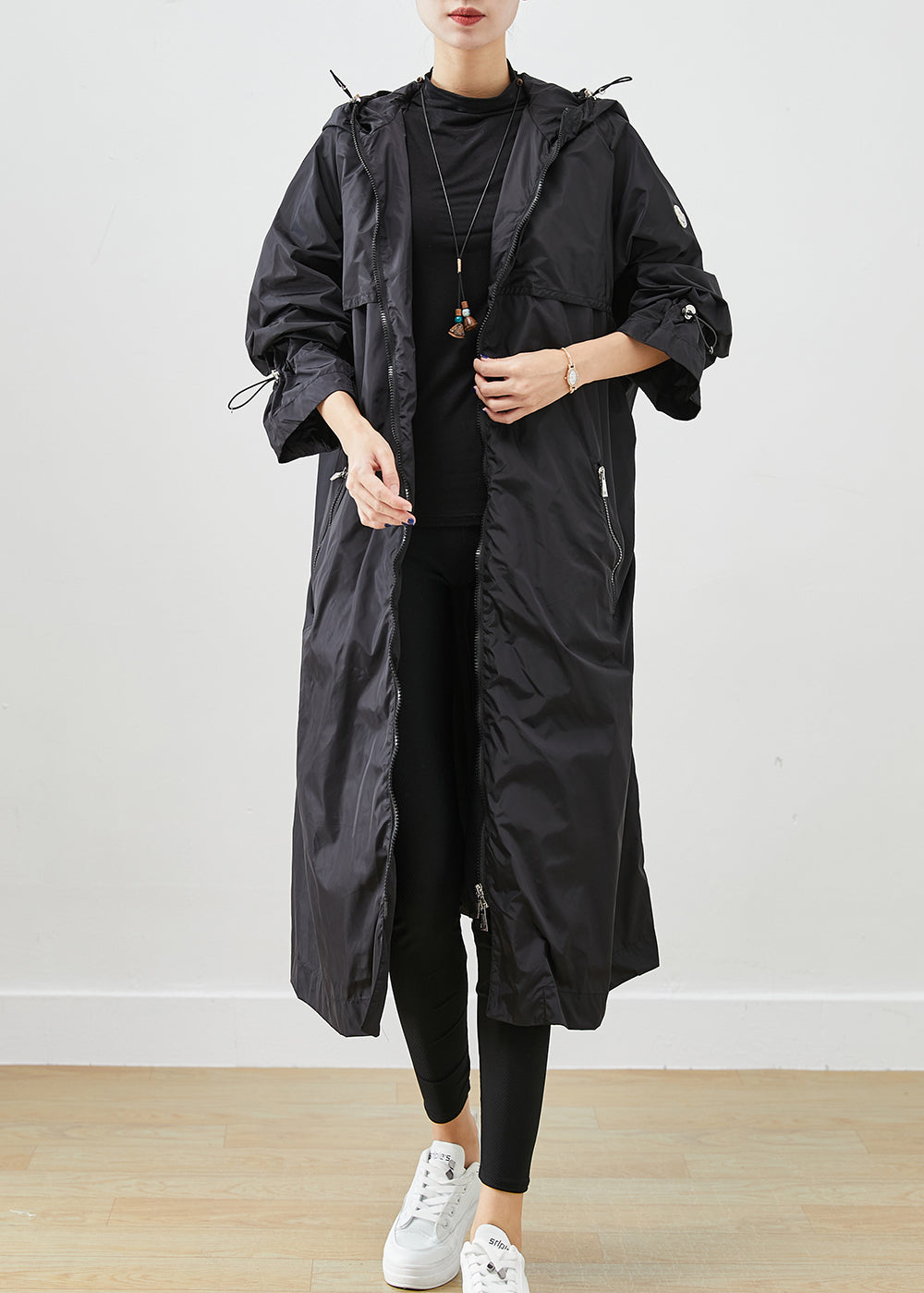 WW | Black Zip-Up Drawstring Spandex Coats