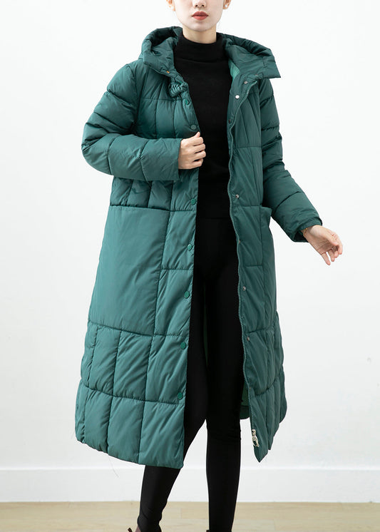 WW | Black-green hooded coat with pockets made of fine cotton, lined for winter