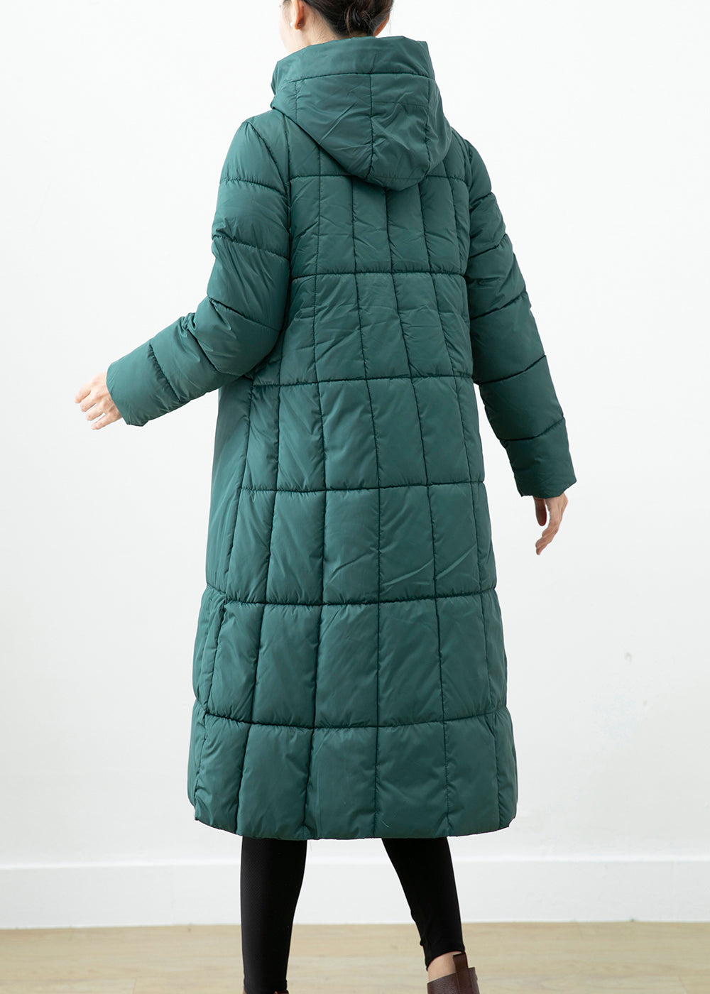 WW | Black-green hooded coat with pockets made of fine cotton, lined for winter