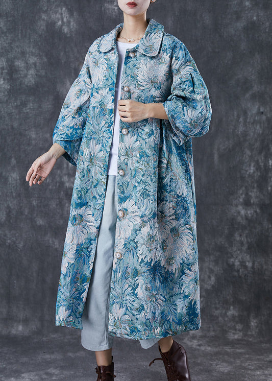 WW | Blue Oversized Daisy Print Cotton Trench Coats