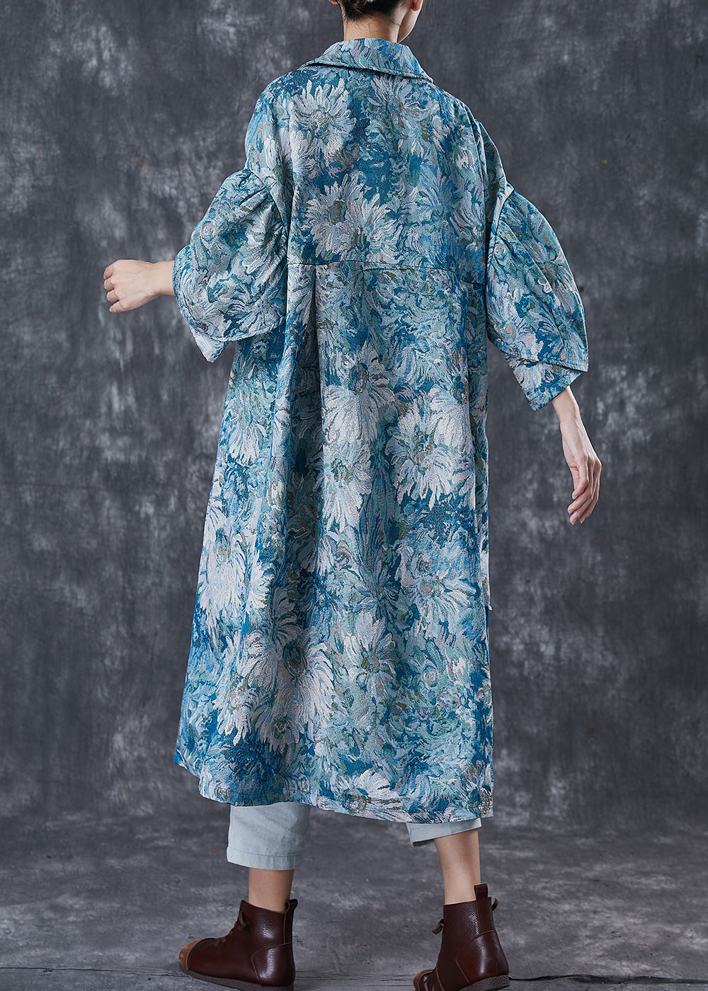 WW | Blue Oversized Daisy Print Cotton Trench Coats