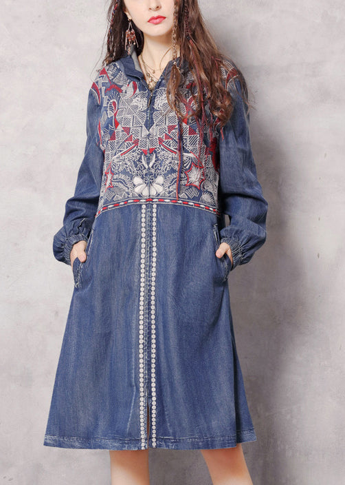 WW | Blaue Reißverschluss Kapuzen bestickte Taschen Denim Trenchcoats
