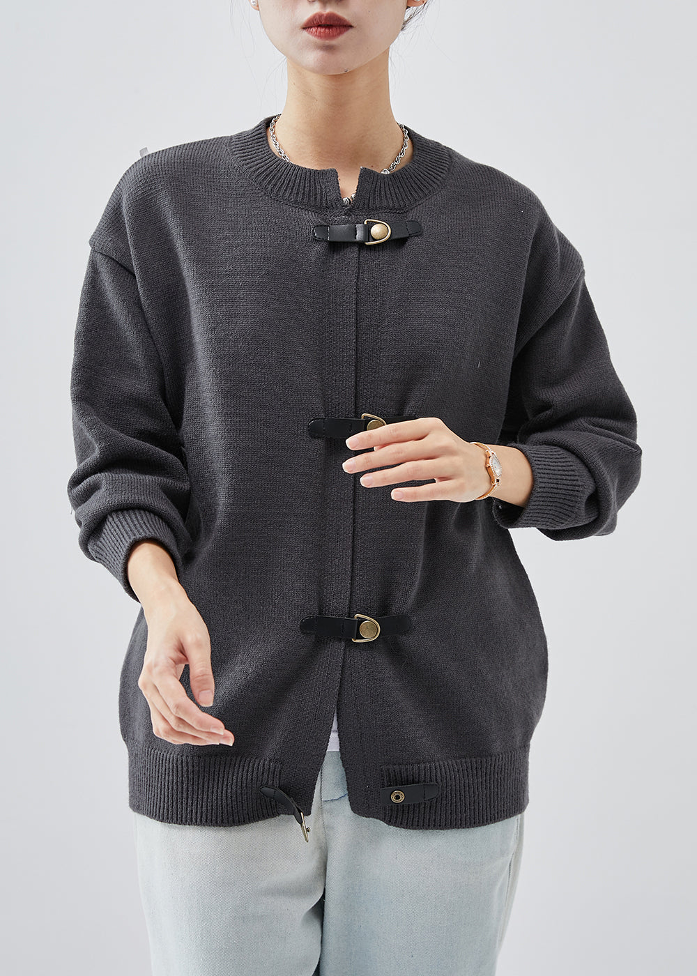 WW | Dark Grey Chunky Button-Down Knit Coats