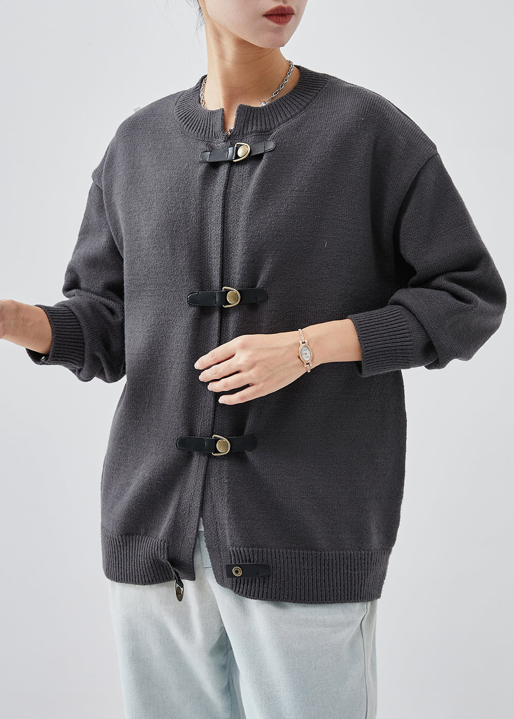 WW | Dark Grey Chunky Button-Down Knit Coats